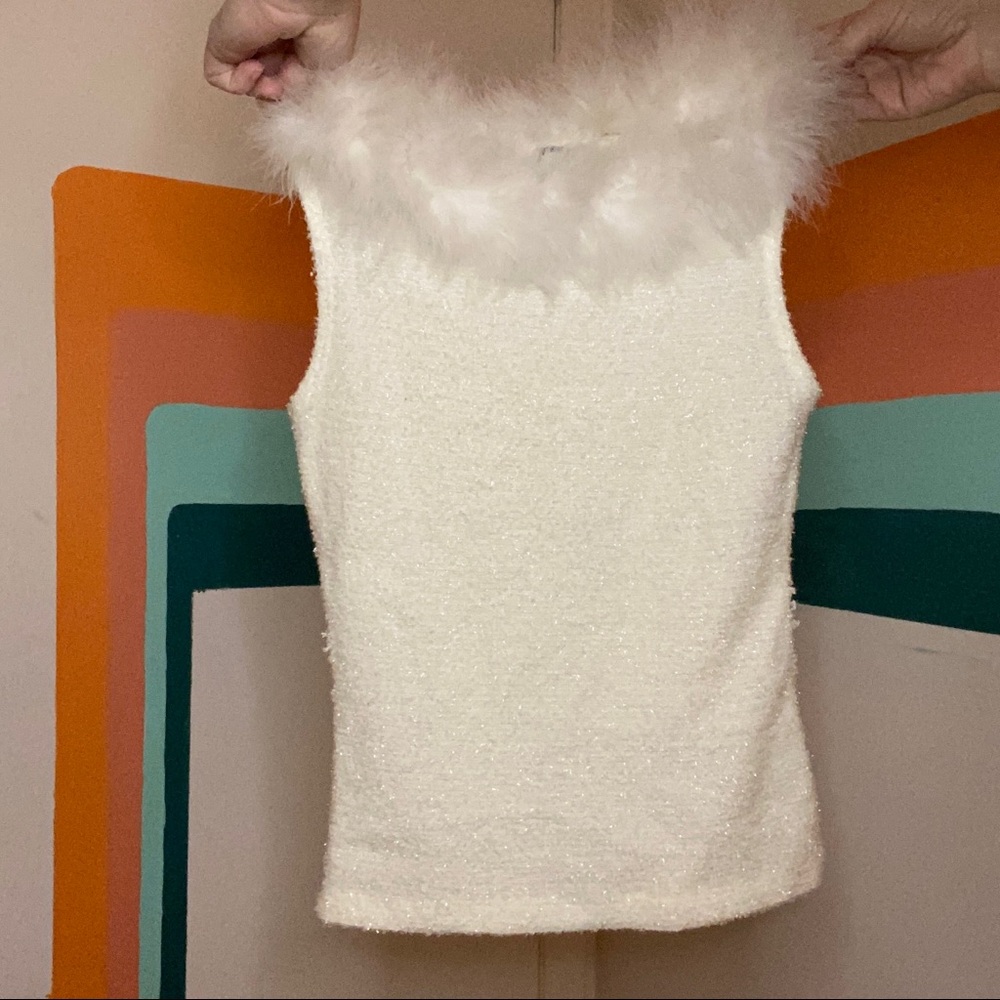 White Feathered Collar Top Size S
